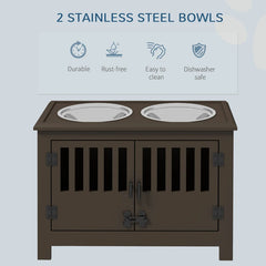 PawHut Dog Food Storage Cabinet With Bowls & Dog Feeding Station, Espresso