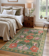 Washable Green Floral Area Rug 5x7,Colorful Cottagecore Nursery Rug, Soft Boho Flower Carpet For Girls Living Room Playroom Dorm Apartment Decor 5x7ft,Green