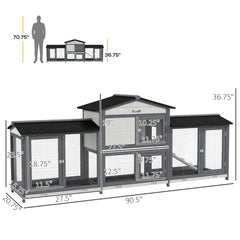 Wooden Rabbit Hutch Bunny Cage Pet Playpen House Enclosure With Double Side Run Boxes, No Leak Tray, Ramp, For Rabbits, Chickens, Ducks, Guinea Pig And Small Animals, Light Gray