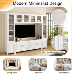 VIBE HAUS 102 W Wall Unit Modern Entertainment Center With Glass Doors For TVs Up To 75, Large Minimalist TV Stand Media Console With Drawers For Living Room