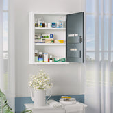 Bathroom Medicine Cabinet with Shelves Inside & On Door, Locking Medical Cabinet for Child & Pet Safety, First Aid Bathroom Wall Cabinet, White and Gray