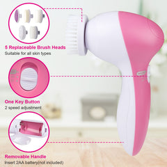 1Pc Facial Cleansing Brush Waterproof Face Spin Cleaning Brush With 5 Brush Heads Deep Cleansing Body Facial Brush Set For Gentle Exfoliating Removing Blackhead And Massaging