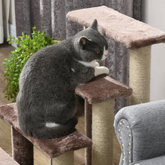 4 Levels Cat Steps with Scratching Posts for High Bed, Sofa, Brown