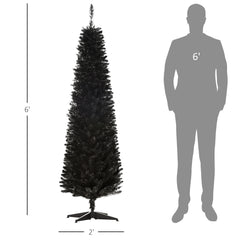 6' Artificial Pencil Christmas Tree, Slim Xmas Tree with 390 Realistic Branch Tips and Plastic Stand, Black