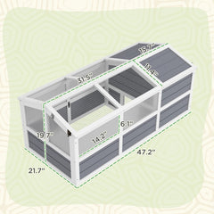 PawHut Wooden Tortoise Habitat Outdoor W Bottomless Design, Doors, PC Sun Panel Windows, For Small Animals, Rabbit, Light Gray