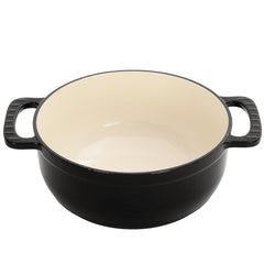 6QT Cast Iron Dutch Oven With Lid - Black Enamel Cooking Pot For Stovetop, Oven, Camping - Includes 2 Silicone Heat-Resistant Gloves