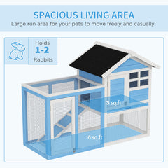 48" Wooden Rabbit Hutch Bunny Cage with Waterproof Asphalt Roof, Fun Outdoor Run, Removable Tray and Ramp, for Rabbits, Chickens, Ducks, Light Blue