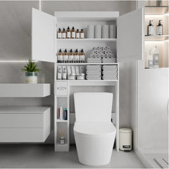 Over The Toilet Storage Cabinet With 2 Door Home Space Saving Toilet Rack, Farmhouse Style For Bathroom, Restroom, Laundry