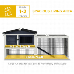 2 Level 59" Outdoor Rabbit Hutch with Openable Top, Dark Gray