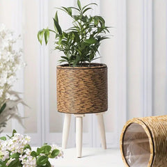 Handmade Green Plastic Vase - Upgraded Durable Wide-mouth Flower Pot And Plant Stand, Modern Round Indoor Home Decor Vase, Suitable For Tabletops Floors