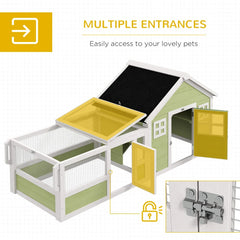 64 Inch Rabbit Hutch With Asphalt Roof, Handle, Wheels, Multicolo