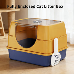 Dark Gray Top Entry Fully Enclosed Cat Litter Box, With Free Scoop & Litter Mat, Anti-Splash & Odor Locking, For Large Cats & Multi-Cat Households