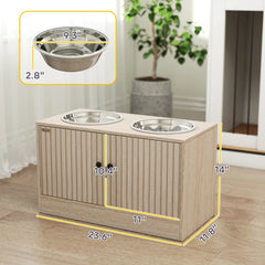 Elevated Dog Bowl, Large Feeding Dog Bowl Stand With 2 Stainless Steel Bowls, Storage Drawer, And Slow Feeder Mat.