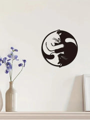 Metal Yin Yang Cat Wall Art Sculpture, Handmade Indoor
