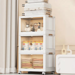 3Pcs Foldable Storage Bins With Lid Front Magnetic Door Collapsible Stackable Closet Organizer Containers With 4Pcs 360° Rotatable Wheels 8Pcs Small Wheels