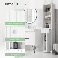 Bathroom Storage Cabinet, Free Standing Bathroom Storage Unit, Tall Linen Tower with 3-Tier Shelves and Drawer, White