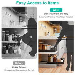 1Pc Pull Out Cabinet Organizer Carbon Steel Slide Out Drawer Storage Smooth Quiet Slide Rails For Kitchen Bathroom Living Room Black 11.81x16.92x2.75inch