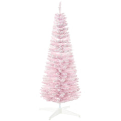 5' Decorated Christmas Tree Snow Flocked Artificial Christmas Tree with Pencil Shape, Realistic Branches, Pink
