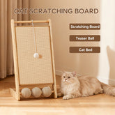 Large Vertical Sisal Cat Scratcher With Balls, Wooden Frame -Sisal Scratching Surface, Hanging Teaser Ball-Sisal Balls, Cat Claw Care & Play Toy