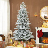 7.5 ft Artificial Frosted Christmas Tree with Realistic Branches, Wide Full Spruce, Hinged Xmas Tree, Easy Assembly