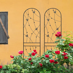 2 Pack Metal Garden Trellis 86.7" X 19.7" Rustproof Trellis For Climbing Plants Outdoor Flower Support Butterfly Deco Black