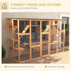 Large Catio with Multiple Shelves & Bridges, Catio with Ramps, Cat Window Box Enclosure for Outdoor Use, Orange