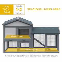 Outdoor Rabbit Hutch Wooden Bunny Cage Guinea Pig House With Run Area Removable Tray Asphalt Roof Lockable Doors Ramp Gray