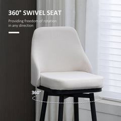 Bar Height Bar Stools Set of 2, Modern 360° Swivel Kitchen Chairs with Steel Legs and Footrest, 29.5 Inch Seat Height Upholstered Barstools for Kitchen Island, Cream White