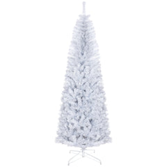 HOMCOM 7ft Pencil Christmas Tree, Unlit Artificial Christmas Tree Slim Douglas Fir Xmas Tree With Realistic Branches, Halloween Tree With 818 Tips, White