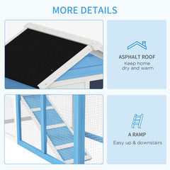 48" Wooden Rabbit Hutch Bunny Cage with Waterproof Asphalt Roof, Fun Outdoor Run, Removable Tray and Ramp, for Rabbits, Chickens, Ducks, Light Blue