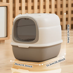 Gray-White Contrast Flip-Top Cat Litter Pan, 51.53940.5cm Large Capacity Easy Clean Pet Toilet For Kittens & Cats