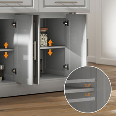 Rolling Kitchen Island Cart with Wheels, Portable Island Table for Kitchen with Stainless Steel Top, Adjustable Shelves, 2 Drawers, Spice, Knife and Towel Rack, Gray
