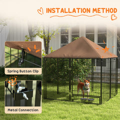 Outside Dog Kennel, 4.6' x 4.6' x 5' Puppy Play Pen with Canopy, Garden Playpen Fence Crate Enclosure Cage Rotating Bowl, for Dogs, Chickens, Ducks, Black