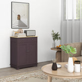 Kitchen Storage Cabinet, Sideboard Floor Cupboard with Solid Wood Top, Adjustable Shelf, and 2 Drawers, Coffee
