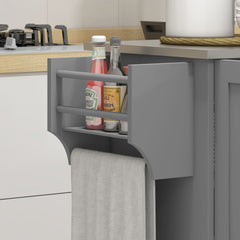 Kitchen Island with Wheels, Kitchen Island on Wheels with Drawer, 3 Cabinets, Stainless Steel Countertop, Gray