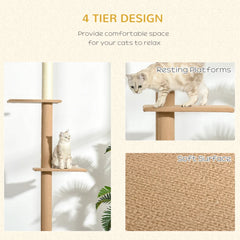 Floor-to-Ceiling Cat Tree Cat Climbing Tower With Sisal-Covered Scratching Posts Natural Cat Tree Activity Center For Kittens Cat Tower Furniture