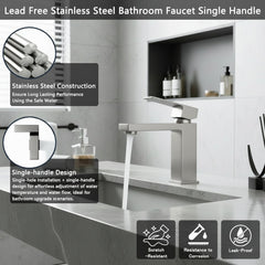Single Handle Bathroom Faucet, Stainless Steel Single Hole Lavatory Faucet, Modern Sink Faucet, Brushed Nickel