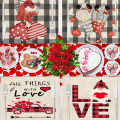 Valentines Day Placemats Set Of 4, 17x12.5 Inches With Gnomes And Hearts Pattern For Holiday Parties And Family Gatherings,Amazon Is Banned