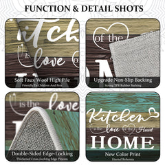 Boho Kitchen Rug Sets 3 Pieces, Washable Kitchen Mats For Floor, Non Slip Soft Kitchen Area Rug Floor Mat For Kitchen, Laundry Room And Hallway Teal, 20''X32'' 20''X48'' 20''X60''