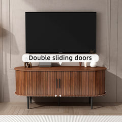 TV Stand, 47 Modern TV Console Table With Storage Compartment And Sliding Door, Gaming Entertainment Center With Cabinet For Living Room, Bedroom, Office Walnut