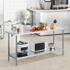 Stainless Steel Prep Table, 24 X 72 X 34 Inch, Heavy Duty Metal Worktable With 3 Adjustable Height Levels, Commercial Workstation For Kitchen Garage Restaurant Backyard