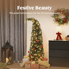 5 ft Prelit Christmas Tree, Whimsical Xmas Tree Slim High Mountain Fir with 100 LEDs and Metal Stand, Green