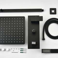 Brass Matte Black Shower Faucet With Shower System, 10 Inch Shower Head And Handheld Spray Bathroom Deluxe Faucet Combination