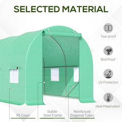 Outsunny 15X 6 X 7 Walk-in Tunnel Greenhouse Garden Plant Growing House With Door And Ventilation Window, Green