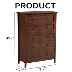 Brown (1061 Solid Cherry Wood) P2 Particleboard + MDF Melamine 80*40*115cm Framed, Double Handles, Five Drawers Cabinet