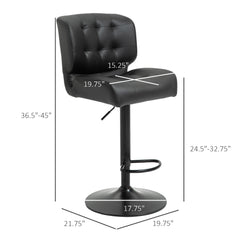 Bar Height Bar Stools Set of 2 with Adjustable Seat, Adjustable Swivel Barstools with Thick Padded Cushion and Metal Footrest for Home Bar, Black