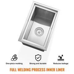 Drop In Ice Chest, 18'L X 12'W X 14.5'H Stainless Steel Ice Cooler, Commercial Ice Bin With Sliding Cover, 40.9 Qt Outdoor Kitchen Ice Bar, Drain-pipe And Drain Plug Included, For Cold Wine Beer