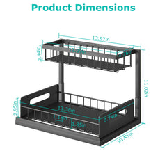 2 Tier Under Sink Organizers Pull Out Under Cabinet Basket Storage Shelf Sliding Drawer For Kitchen Bathroom