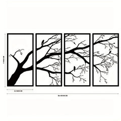 Luxury Metal Wall Art Decor Set Of 4 - Black Tree Of Life Sculpture