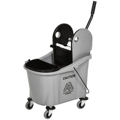 9.5 Gallon 38 Quart Mop Bucket With Wringer Cleaning Cart, 4 Moving Wheels, 2 Separate Buckets, & Mop-Handle Holder, Grey